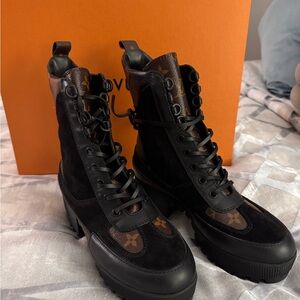 Louis Vuitton never worn  Black and Brown Lace-Up Women's Boots